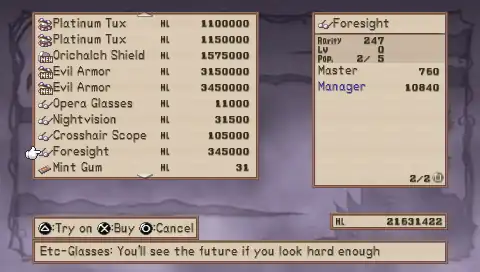Disgaea Afternoon of Darkness Power Leveling - Foresight glasses