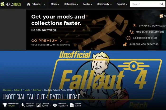 Unofficial Fallout 4 Patch page screenshot