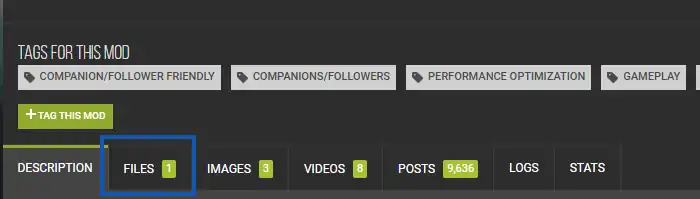 Selecting Files on the mod page